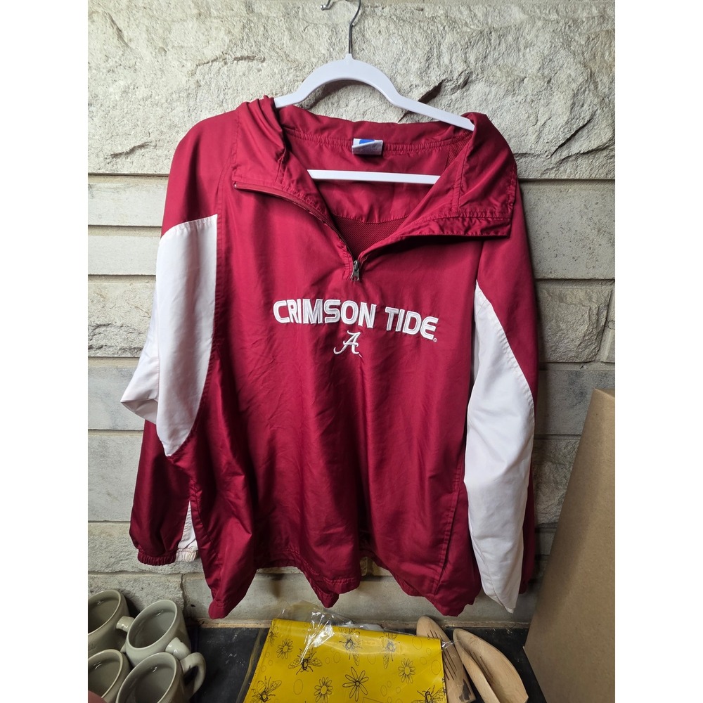 NCAA Alabama Crimson Tide Mens XL Quarter Zip Windbreaker Jacket Red White